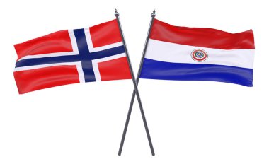 Norveç ve Paraguay, iki beyaz arka plan üzerinde izole bayrakları geçti. 3D görüntü