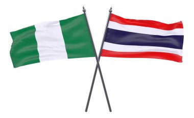 Nijerya ve Tayland, iki beyaz arka plan üzerinde izole bayrakları geçti. 3D görüntü