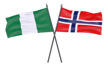 Nijerya ve Norveç, iki beyaz arka plan üzerinde izole bayrakları geçti. 3D görüntü