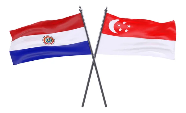Парагвай Сингапур Два Скрещенных Флага Белом Фоне Изображение — стоковое фото