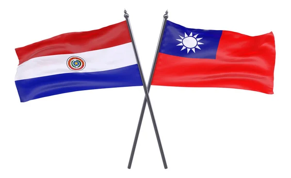 Paraguay Taiwán Dos Banderas Cruzadas Aisladas Sobre Fondo Blanco Imagen —  Fotos de Stock