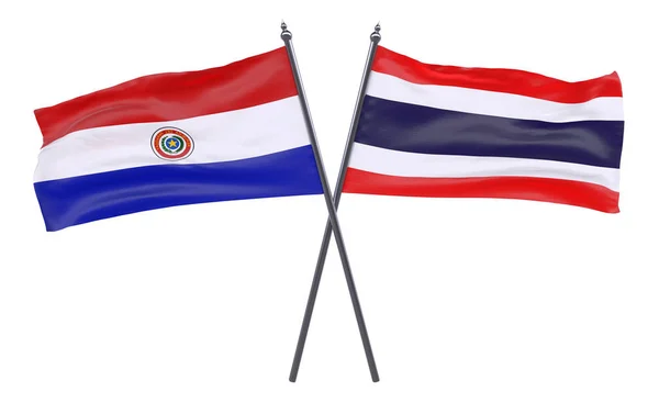 Παραγουάη Και Την Ταϊλάνδη Δύο Διέσχισε Σημαίες Που Απομονώνονται Λευκό — Φωτογραφία Αρχείου