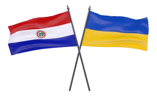 Paraguay Ukrajina Dvě Překřížené Příznaky Izolované Bílém Pozadí Obrázek — Stock fotografie