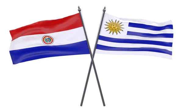 Paraguay Uruguay Deux Drapeaux Croisés Isolés Sur Fond Blanc Image — Photo