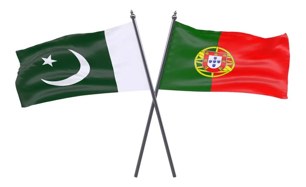 Pákistán Portugalsko Dva Překřížené Příznaky Izolované Bílém Pozadí Obrázek — Stock fotografie