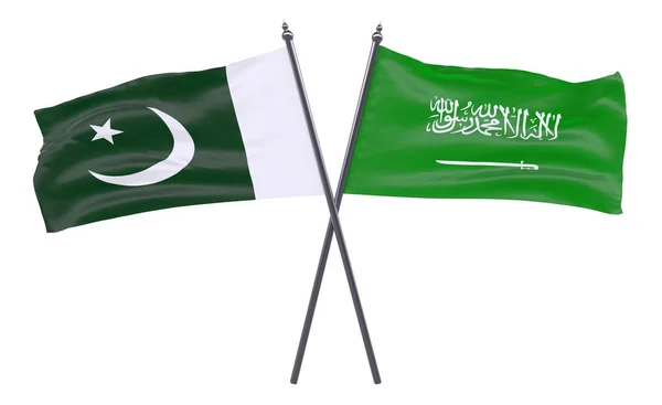 Pakisztán Szaúd Arábia Két Keresztbe Zászlók Elszigetelt Fehér Background Kép — Stock Fotó