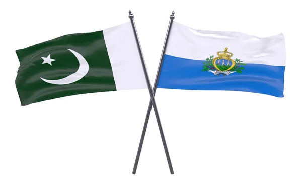Pakistan Och San Marino Två Korsade Flaggor Isolerad Vit Bakgrund — Stockfoto
