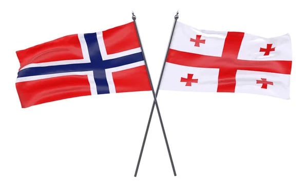 Norvège Géorgie Deux Drapeaux Croisés Isolés Sur Fond Blanc Image — Photo