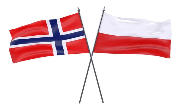 Норвегія Польщі Два Перетнув Прапори Ізольовані Білому Тлі Зображення — стокове фото