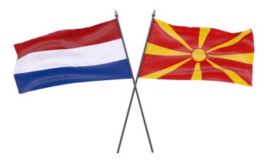 Hollanda ve Makedonya, iki beyaz arka plan üzerinde izole bayrakları geçti. 3D görüntü