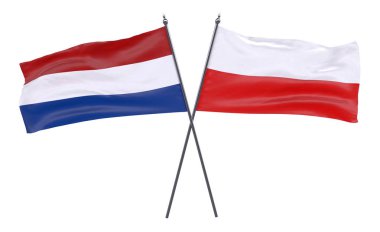 Hollanda ve Polonya, iki beyaz arka plan üzerinde izole bayrakları geçti. 3D görüntü