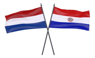 Hollanda ve Paraguay, iki beyaz arka plan üzerinde izole bayrakları geçti. 3D görüntü