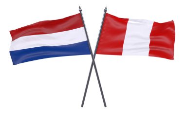 Hollanda ve Peru, iki beyaz arka plan üzerinde izole bayrakları geçti. 3D görüntü