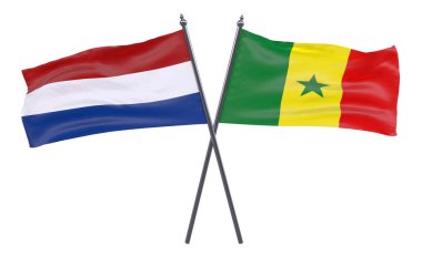 Hollanda ve Senegal, iki beyaz arka plan üzerinde izole bayrakları geçti. 3D görüntü