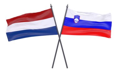 Hollanda ve Slovenya, iki beyaz arka plan üzerinde izole bayrakları geçti. 3D görüntü