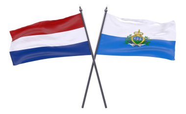 Hollanda ve San Marino, iki beyaz arka plan üzerinde izole bayrakları geçti. 3D görüntü