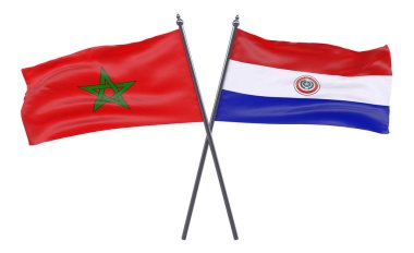 Fas ve Paraguay, iki beyaz arka plan üzerinde izole bayrakları geçti. 3D görüntü