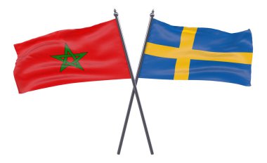 Fas ve İsveç, iki beyaz arka plan üzerinde izole bayrakları geçti. 3D görüntü