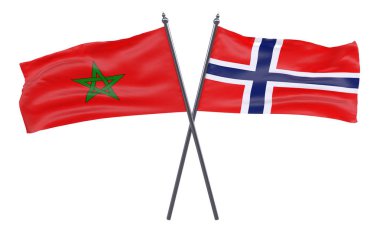 Fas ve Norveç, iki beyaz arka plan üzerinde izole bayrakları geçti. 3D görüntü