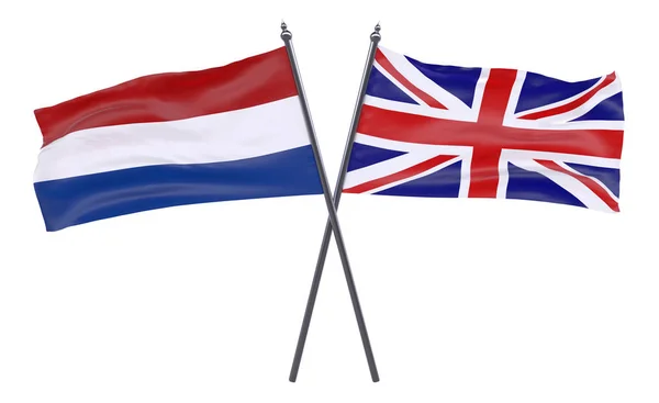 Netherlands United Kingdom Two Crossed Flags Isolated White Background Image — Stock Photo, Image