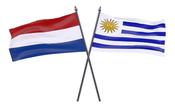 Pays Bas Uruguay Deux Drapeaux Croisés Isolés Sur Fond Blanc — Photo