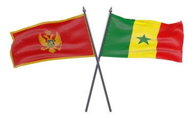 Karadağ ve Senegal, iki beyaz arka plan üzerinde izole bayrakları geçti. 3D görüntü