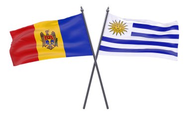 Moldova ve Uruguay, iki beyaz arka plan üzerinde izole bayrakları geçti. 3D görüntü