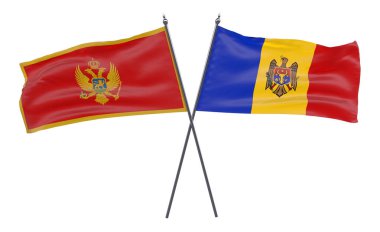 Moldova ve Karadağ, iki beyaz arka plan üzerinde izole bayrakları geçti. 3D görüntü