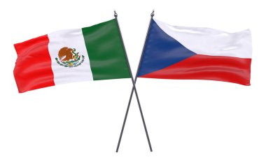 Meksika ve Çek Cumhuriyeti, iki beyaz arka plan üzerinde izole bayrakları geçti. 3D görüntü