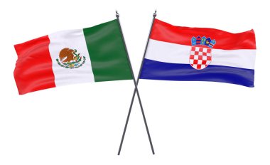 Meksika ve Hırvatistan, iki beyaz arka plan üzerinde izole bayrakları geçti. 3D görüntü