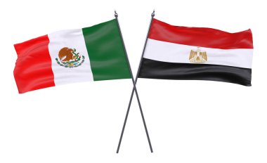 Meksika ve Mısır, iki beyaz arka plan üzerinde izole bayrakları geçti. 3D görüntü