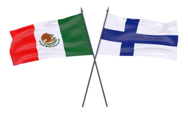 Meksika ve Finlandiya, iki beyaz arka plan üzerinde izole bayrakları geçti. 3D görüntü