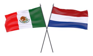 Meksika ve Hollanda, iki beyaz arka plan üzerinde izole bayrakları geçti. 3D görüntü