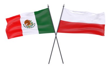 Meksika ve Polonya, iki beyaz arka plan üzerinde izole bayrakları geçti. 3D görüntü
