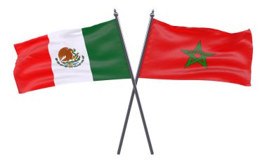 Meksika ve Fas, iki beyaz arka plan üzerinde izole bayrakları geçti. 3D görüntü