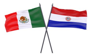 Meksika ve Paraguay, iki beyaz arka plan üzerinde izole bayrakları geçti. 3D görüntü