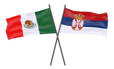 Meksika ve Sırbistan, iki beyaz arka plan üzerinde izole bayrakları geçti. 3D görüntü