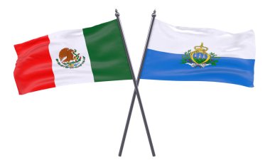 Meksika ve San Marino, iki beyaz arka plan üzerinde izole bayrakları geçti. 3D görüntü