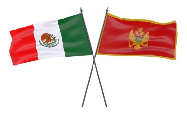 Meksika ve Karadağ, iki beyaz arka plan üzerinde izole bayrakları geçti. 3D görüntü