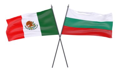 Meksika ve Bulgaristan, iki beyaz arka plan üzerinde izole bayrakları geçti. 3D görüntü
