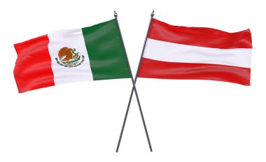 Meksika ve Avusturya, iki beyaz arka plan üzerinde izole bayrakları geçti. 3D görüntü