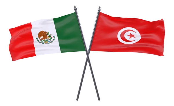 Mexico Tunisia Two Crossed Flags Isolated White Background Image — Stock Photo, Image