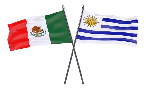 Mexique Uruguay Deux Drapeaux Croisés Isolés Sur Fond Blanc Image — Photo