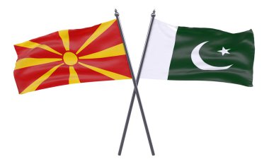 Makedonya ve Pakistan, iki beyaz arka plan üzerinde izole bayrakları geçti. 3D görüntü