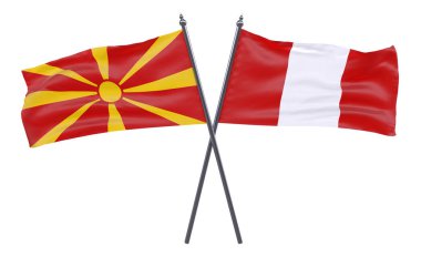 Makedonya ve Peru, iki beyaz arka plan üzerinde izole bayrakları geçti. 3D görüntü