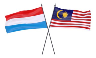 Lüksemburg ve Malezya, iki beyaz arka plan üzerinde izole bayrakları geçti. 3D görüntü