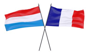 Lüksemburg ve Fransa, iki beyaz arka plan üzerinde izole bayrakları geçti. 3D görüntü