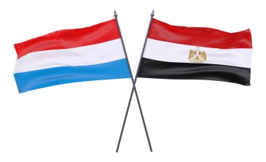 Lüksemburg ve Mısır, iki beyaz arka plan üzerinde izole bayrakları geçti. 3D görüntü