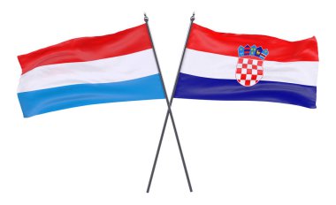 Lüksemburg ve Hırvatistan, iki beyaz arka plan üzerinde izole bayrakları geçti. 3D görüntü