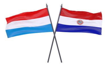 Lüksemburg ve Paraguay, iki beyaz arka plan üzerinde izole bayrakları geçti. 3D görüntü